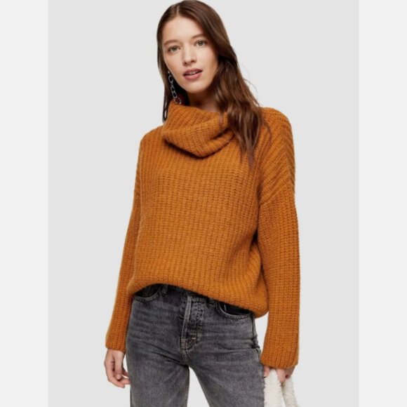 NWT Topshop Brown Knitted Chunky Turtleneck Sweater - Picture 1 of 10